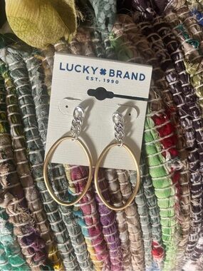 Lucky Brand Gold Hoop Drop Earrings with Clear Studs